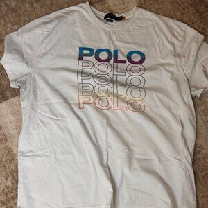 Polo Ralph Lauren White Cotton S/S T-shirt w/ "POLO" Cascading Down the Front XL